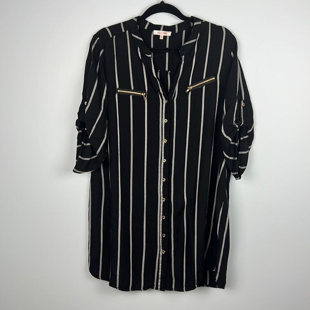 Stella Tweed striped button down large tunic top